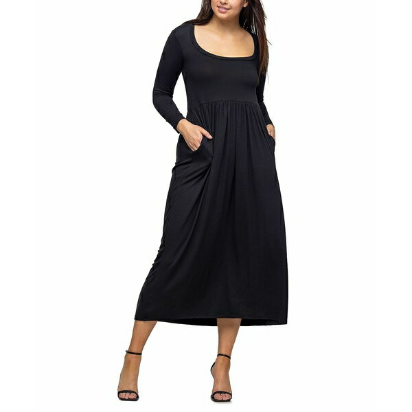 24セブンコンフォート レディース ワンピース トップス Women's Long Sleeve Empire Waist Pocket Maxi Dress Black