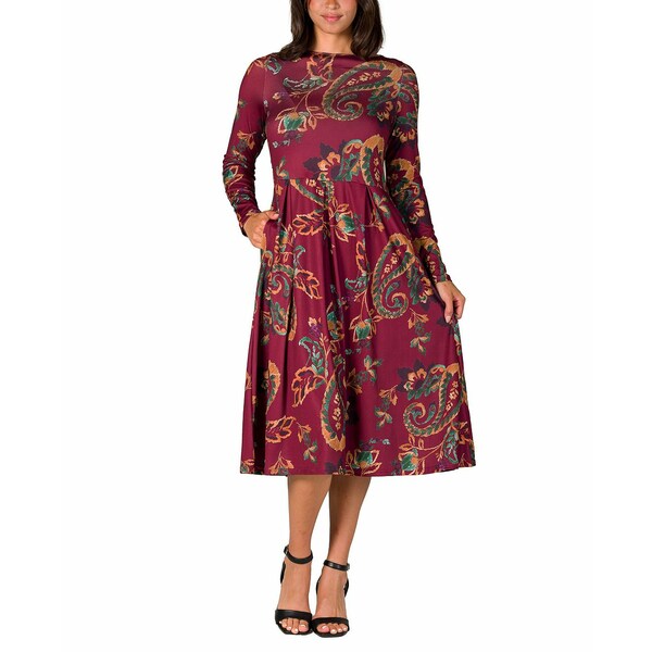 24セブンコンフォート レディース ワンピース トップス Women's Wine Paisley Midi Length Long Sleeve..