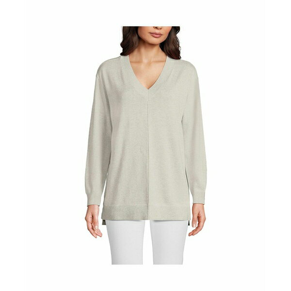 ランズエンド レディース ニット&セーター アウター Women's Fine Gauge Cotton Pullover Tunic Sweater Light gray heather