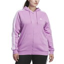アディダス レディース ニット&セーター アウター Plus Size 3-Stripe Cotton Fleece Full-Zip Hoodie Sweatshirt Preloved Purple(4)