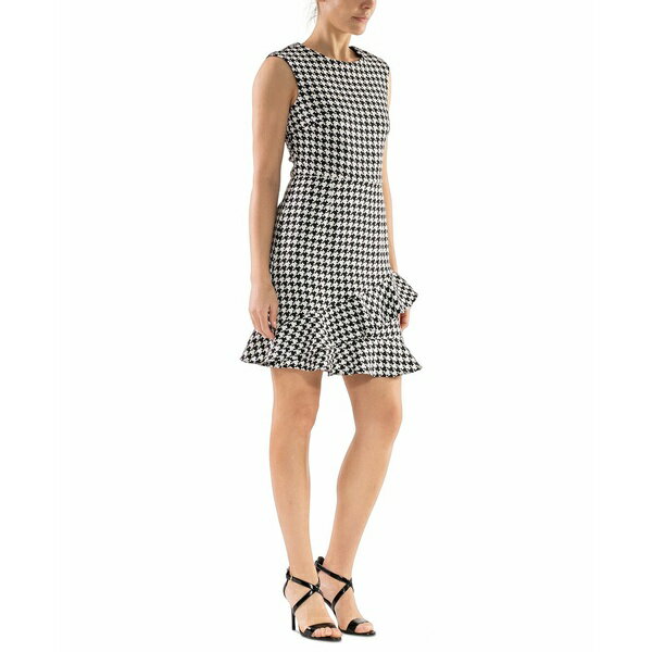 ジュリア ジョーダン レディース ワンピース トップス Women's Houndstooth Ruffle-Hem Mini Dress Black/White