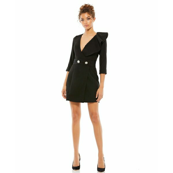 マックダガル レディース ワンピース トップス Women's Ruffled Faux Tuxedo Mini Dress Black