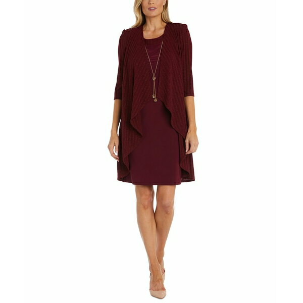 アールアンドエムリチャーズ レディース ワンピース トップス Women's 2-Pc. Ribbed Metallic Jacket & Necklace Dress Wine