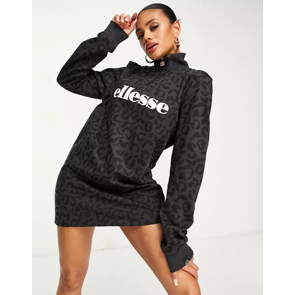 エレッセ レディース ワンピース トップス ellesse leopard print dress with logo in black black