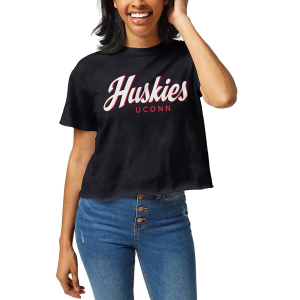 リーグカレッジエイトウェア レディース Tシャツ トップス UConn Huskies League Collegiate Wear Women 039 s Clothesline Cropped TShirt Navy