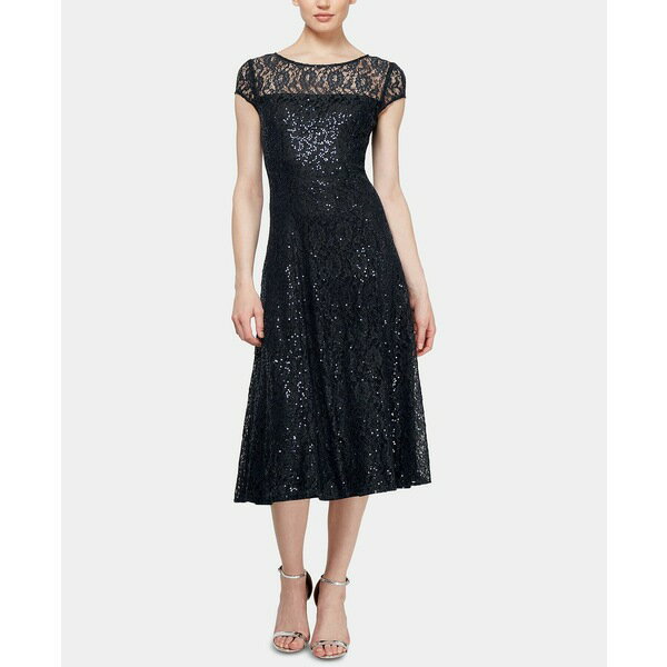 エス エル ファッションズ レディース ワンピース トップス Sequined Lace Midi Dress Black