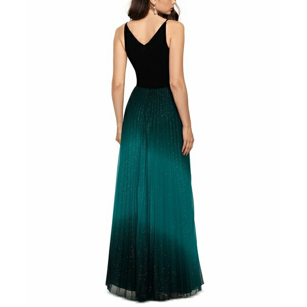 ベッツィ アンド アダム レディース ワンピース トップス Pleated Glitter-Skirt Gown Black/Teal Green