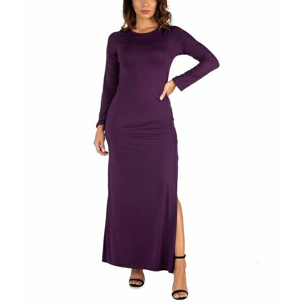24セブンコンフォート レディース ワンピース トップス Women's Long Sleeve Side Slit Fitted Maxi Dress Purple