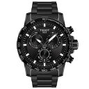 ティソット レディース 腕時計 アクセサリー Men's Swiss Chronograph Supersport Black Stainless Steel Bracelet Watch 45.5mm Black(2)