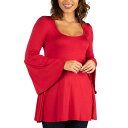24セブンコンフォート レディース カットソー トップス Women's Long Bell Sleeve Flared Tunic Top Red