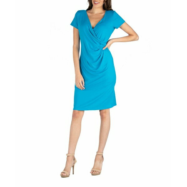 24セブンコンフォート レディース ワンピース トップス Faux Wrap over Dress with Cap Sleeves Turq
