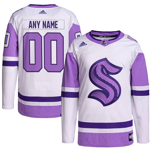 アディダス メンズ ユニフォーム トップス Seattle Kraken adidas Hockey Fights Cancer Primegreen Authentic Custom Jersey White/Purple