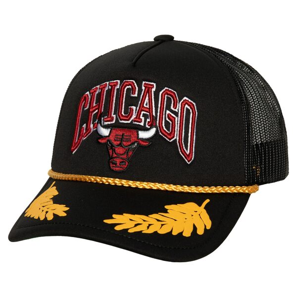 ミッチェル＆ネス ミッチェル&ネス メンズ 帽子 アクセサリー Chicago Bulls Mitchell & Ness Hardwood Classics Gold Leaf Mesh Trucker Snapback Hat Black