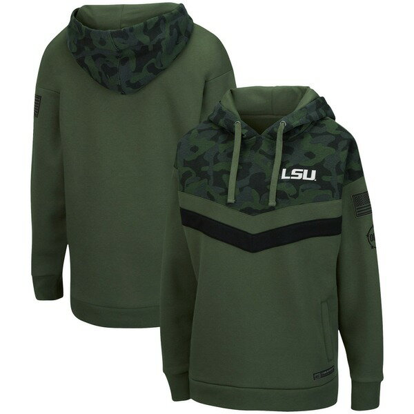 コロシアム レディース パーカー・スウェットシャツ アウター LSU Tigers Colosseum Women's OHT Military Appreciation Extraction Chevron Pullover Hoodie Olive/Camo