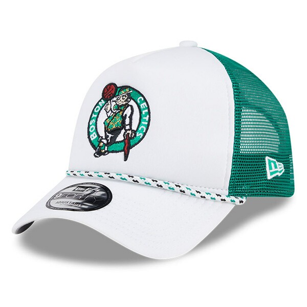 ニューエラ メンズ 帽子 アクセサリー Boston Celtics New Era Court Sport Foam AFrame 9FORTY Adjustable Trucker Hat White/Kelly Green