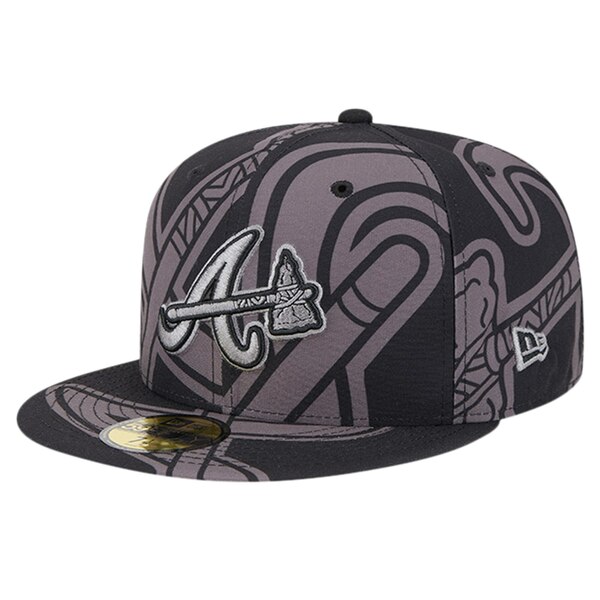 j[G Y Xq ANZT[ Atlanta Braves New Era Logo Fracture 59FIFTY Fitted Hat Black