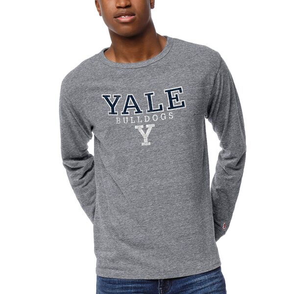 リーグカレッジエイトウェア メンズ Tシャツ トップス Yale Bulldogs League Collegiate Wear Victory Falls Long Sleeve TriBlend TShirt Heathered Gray