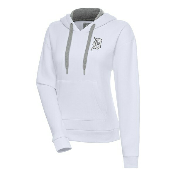 アンティグア レディース パーカー・スウェットシャツ アウター Detroit Tigers Antigua Women's Brushed Metallic Victory Pullover Hoodie White