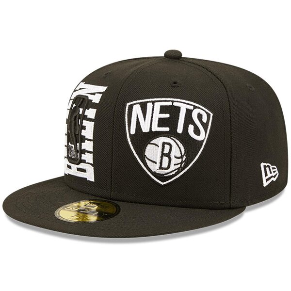 j[G Y Xq ANZT[ Brooklyn Nets New Era 2022 NBA Draft 59FIFTY Fitted Hat Black/White