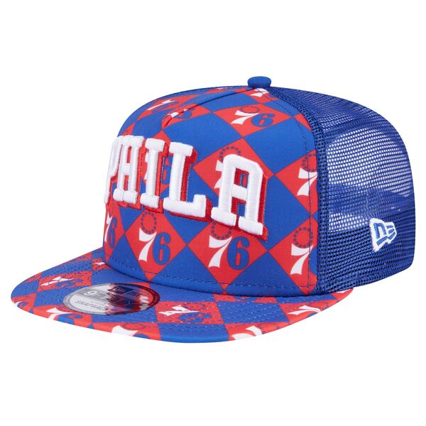 j[G Y Xq ANZT[ Philadelphia 76ers New Era Seeing Diamonds AFrame Trucker 9FIFTY Snapback Hat Royal