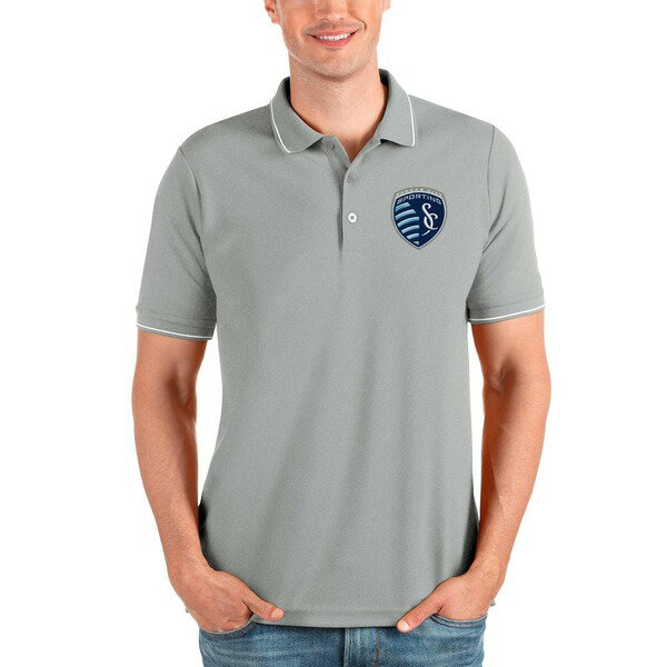 AeBOA Y |Vc gbvX Sporting Kansas City Antigua Solid Pique Polo Heather Gray