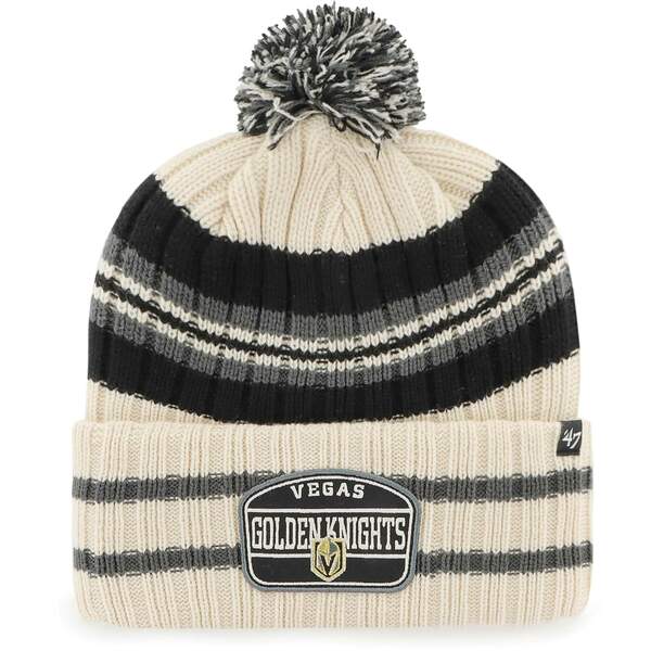 tH[eB[Zu Y Xq ANZT[ Vegas Golden Knights '47 Hone PatchCuffed Knit Hat with Pom Cream