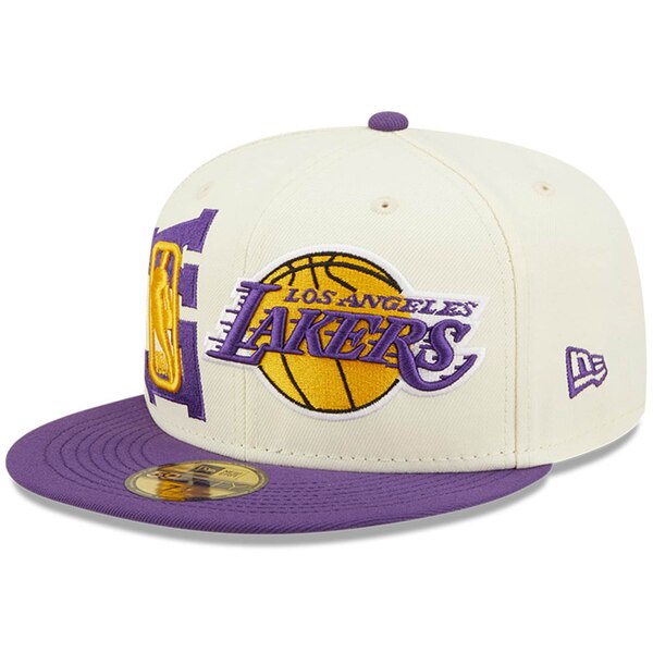 j[G Y Xq ANZT[ Los Angeles Lakers New Era 2022 NBA Draft 59FIFTY Fitted Hat Cream/Purple