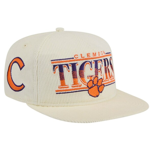 ニューエラ メンズ 帽子 アクセサリー Clemson Tigers New Era Throwback Golfer Corduroy Snapback Hat Cream