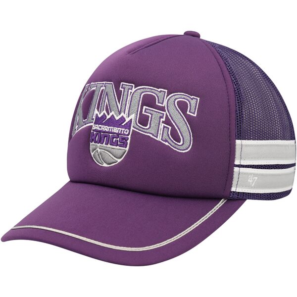 tH[eB[Zu Y Xq ANZT[ Sacramento Kings '47 Sidebrand Stripes Trucker Adjustable Hat Purple