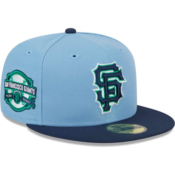 j[G Y Xq ANZT[ San Francisco Giants New Era Green Undervisor 59FIFTY Fitted Hat Light Blue/Navy