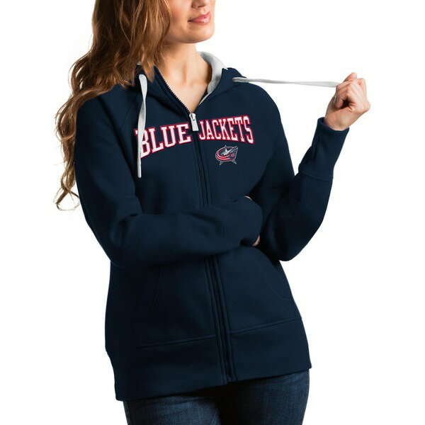 アンティグア レディース パーカー・スウェットシャツ アウター Columbus Blue Jackets Antigua Women's Wordmark Victory FullZip Hoodie Navy