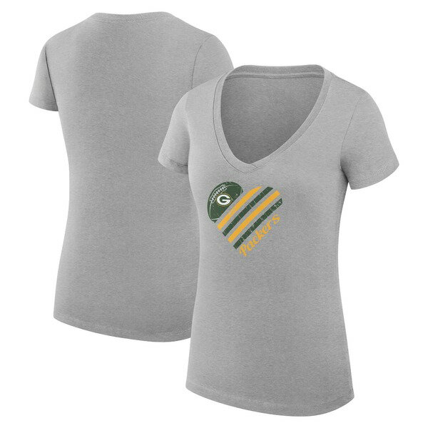 カールバンクス レディース Tシャツ トップス Green Bay Packers GIII 4Her by Carl Banks Women's Heart Graphic VNeck Fitted TShirt Heather Gray