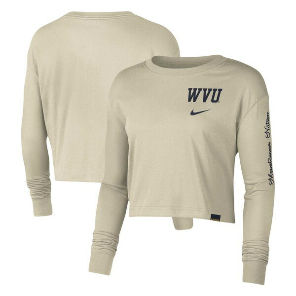 ナイキ レディース Tシャツ トップス West Virginia Mountaineers Nike Women 039 s Varsity Letter Long Sleeve Crop Top Cream