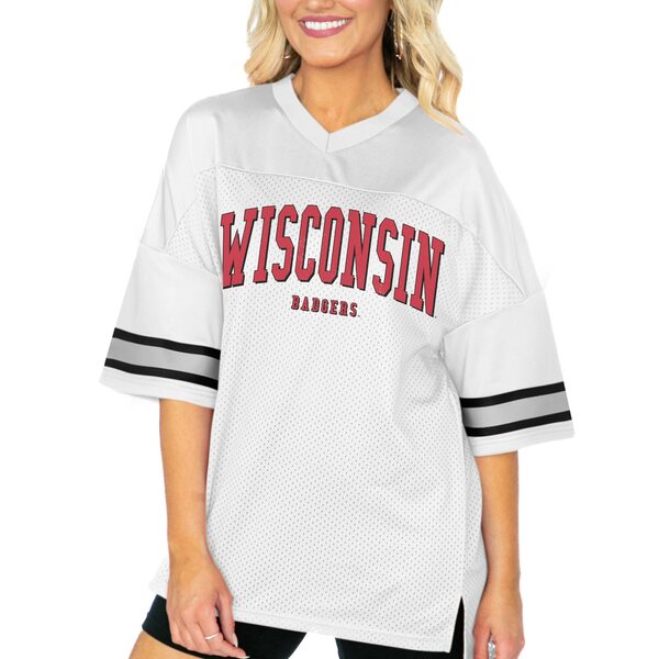 ゲームデイ レディース Tシャツ トップス Wisconsin Badgers Gameday Couture Women's Option Play Oversized Mesh Fashion Jersey White
