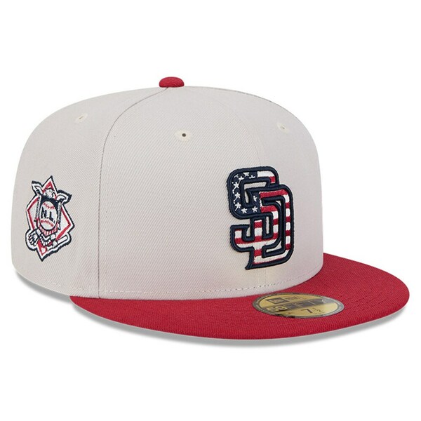 ニューエラ メンズ 帽子 アクセサリー San Diego Padres New Era 2024 Fourth of July 59FIFTY Fitted Hat Khaki/Red