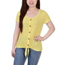 ニューヨークコレクション レディース カットソー トップス Women's Short Sleeve Tie Front Top Yellow