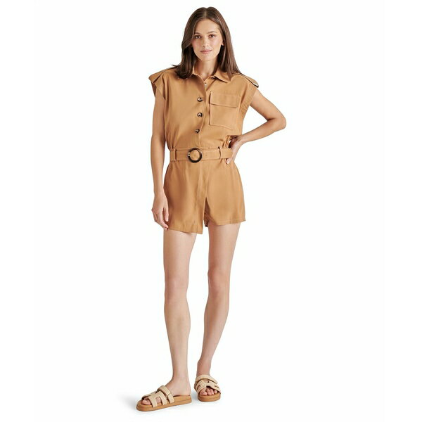 スティーブ マデン レディース ワンピース トップス Women's Amabel Belted Cap-Sleeve Romper Caramel Cafe