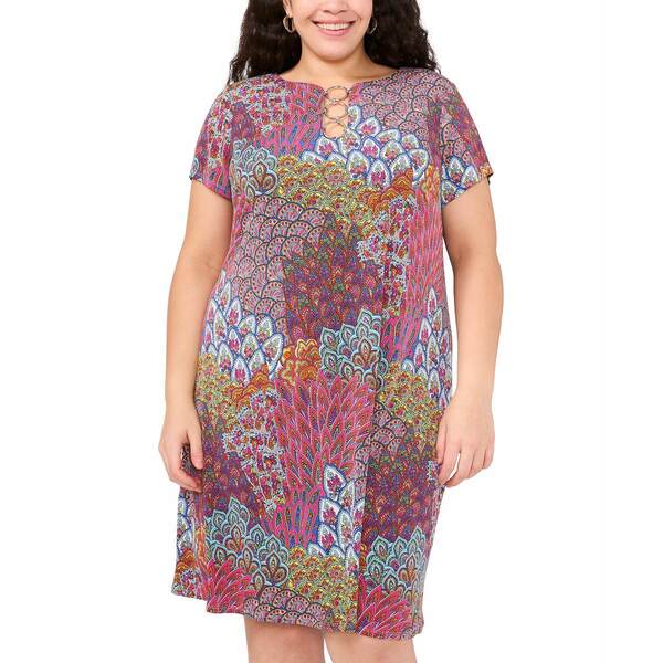 ミスク レディース ワンピース トップス Plus Size Printed O-Ring Shift Dress Sunlight Multi