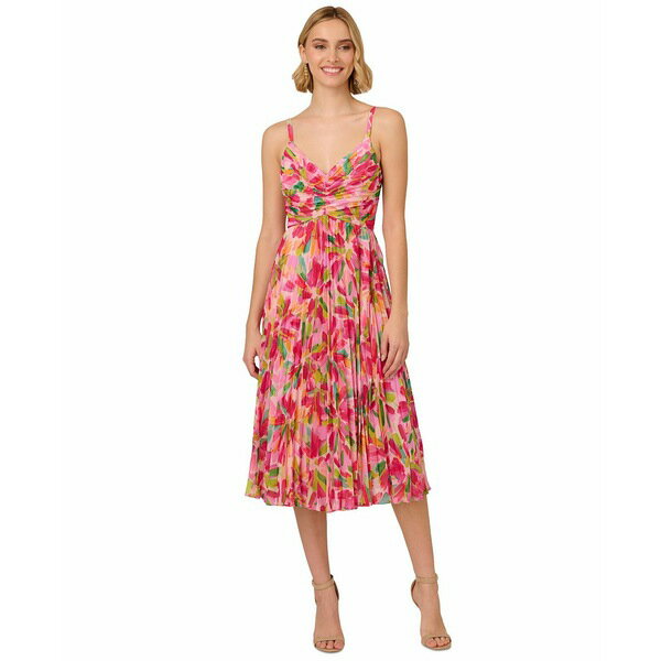 ɥꥢ ѥڥ ǥ ԡ ȥåץ Women's Floral-Print Pleated Midi Dress Pin...