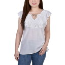 ニューヨークコレクション レディース カットソー トップス Petite Sleeveless Flutter Yoke Blouse White(4)