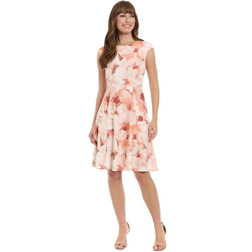 ロンドンタイムス レディース ワンピース トップス Women's Floral Print Cap Sleeve Fit & Flare Dress Ivory/peach ロンドンタイムス レディース ワンピース トップス Women's Floral Print Cap Sleeve Fit & Flare Dress Ivory/peach
