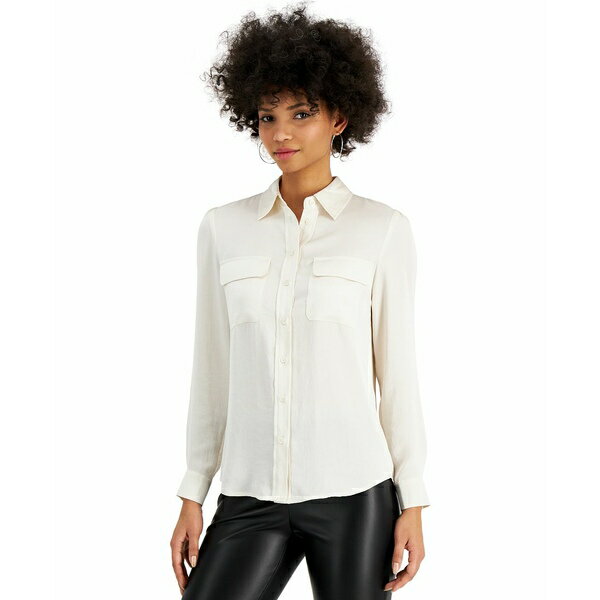 バースリー レディース シャツ トップス Solid Two-Pocket Blouse, Created for Macy's Bar White