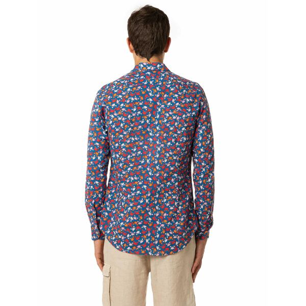 エムシーツーセイントバース メンズ シャツ トップス Man Muslin Cotton Sikelia Shirt With Crab Print BLUE