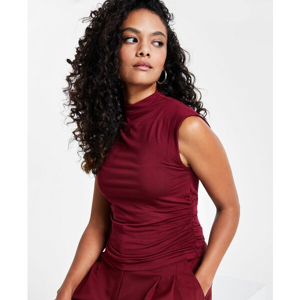 バースリー レディース カットソー トップス Petite Side-Ruched Mock-Neck Sleeveless Top, Created for Macy's Cherry Pie