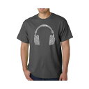 エルエーポップアート メンズ シャツ トップス Mens Word Art T-Shirt - Headphones - 63 Genres of Music Gray