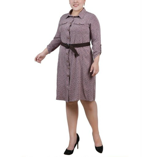 ニューヨークコレクション レディース ワンピース トップス Plus Size 3/4 Roll Tab Sleeve Shirtdress Lilas Black Swirl ニューヨークコレクション レディース ワンピース トップス Plus Size 3/4 Roll Tab Sleeve Shirtdress Lilas Black Swirl