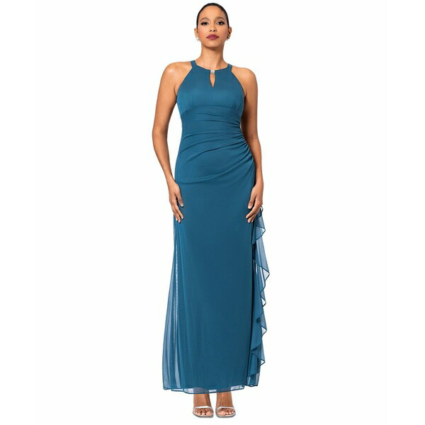 ベッツィ アンド アダム レディース ワンピース トップス Petite Ruched Embellished Gown Emerald Green