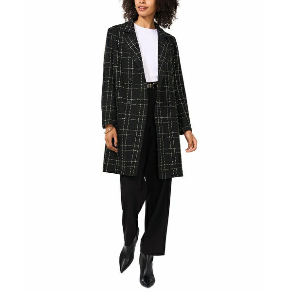ヴィンスカムート レディース ジャケット&ブルゾン アウター Women's Windowpane-Plaid Long Jacket Rich Black