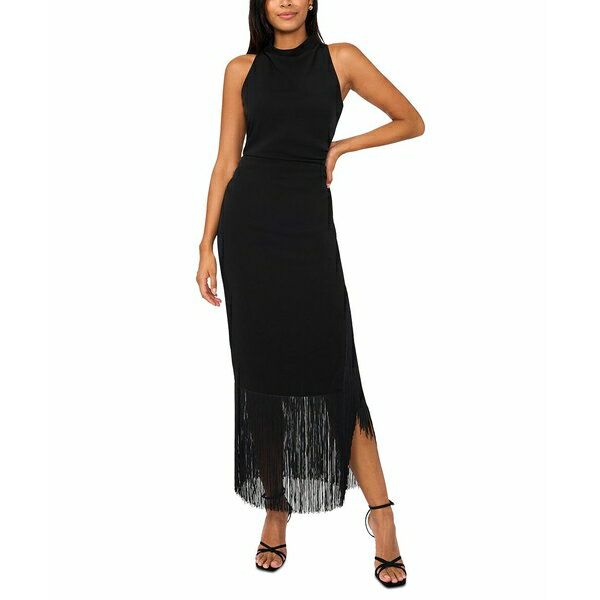 パーカー レディース ワンピース トップス Women's Fringe-Trim Sleeveless Maxi Dress Black