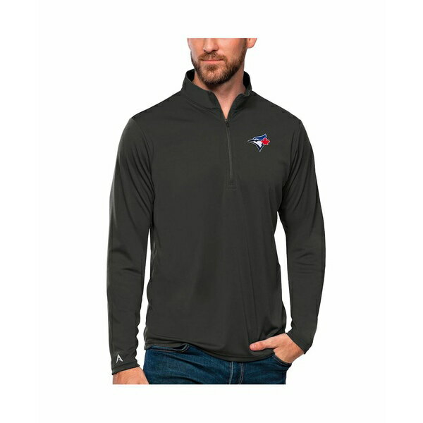 アンティグア メンズ パーカー・スウェットシャツ アウター Men's Charcoal Toronto Blue Jays Tribute Quarter-Zip Pullover Top Charcoal